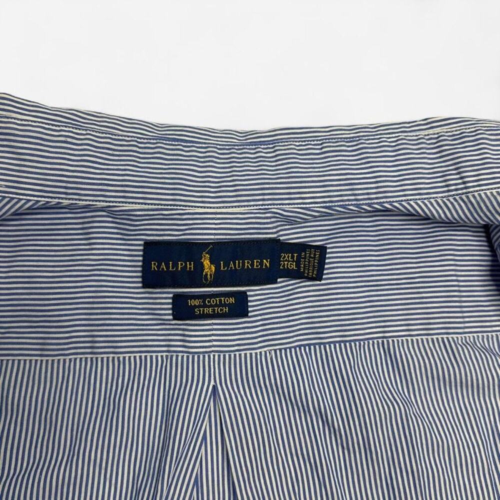 Ralph Lauren Blue White Striped Button Down Shirt XXL 100% Cotton Stretch - Picture 6 of 7